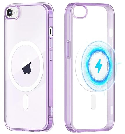 Yoedge Transparent Magnetisch Hülle für iPhone 8/7 / SE 2020 / SE 2022 4,7 [Kompatibel mit MagSafe] Schlank Dünn Silikon TPU Stoßfest Magnet Handyhülle Kratzfeste rutschfeste Schutzhülle, Lila