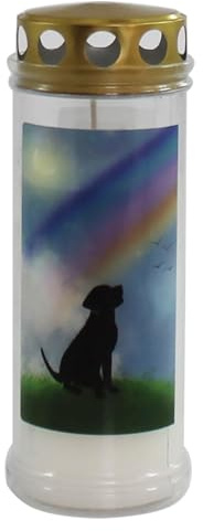 JEKA Kerzen GmbH 12er Pack Ebersbacher Grablichter mit Golddeckel, Motiv Hund, Weiß, (Ø x H) 65 x 170 mm