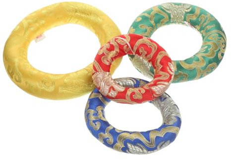 ibasenice Coussins Ronds 10/12/14/16cm pour Bol Chantant Lot de 4 Coton Brodé Style Chinois Couleur Aléatoire pour Contemplation et Yoga