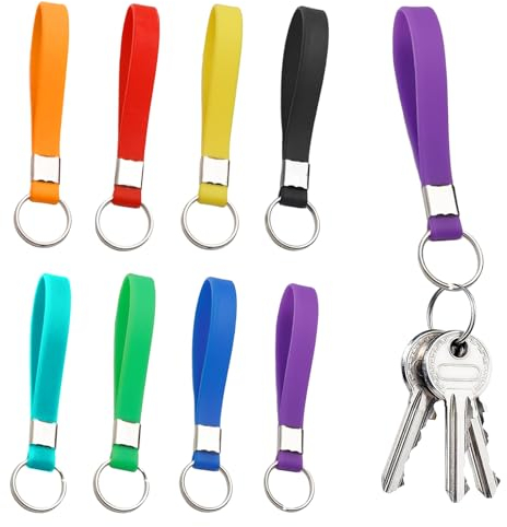 INBOLM Multi Pack of 8 Key Fob Key Ring Key Rings With Tags Key Fobs Key Lanyard Wristlet Keychain Key Rings for Car Keys Heavy Duty Identification Silicon Key Ring Loops Fob