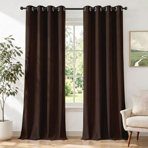 Ystyle Tende Oscuranti per Interni 2 Pezzi, 140x280 CM, Marrone Scuro | Tende Camera da Letto Moderna con Anelli, Tenda Termica Isolante Freddo e Caldo Elegante Morbido, per Soggiorno Cameretta