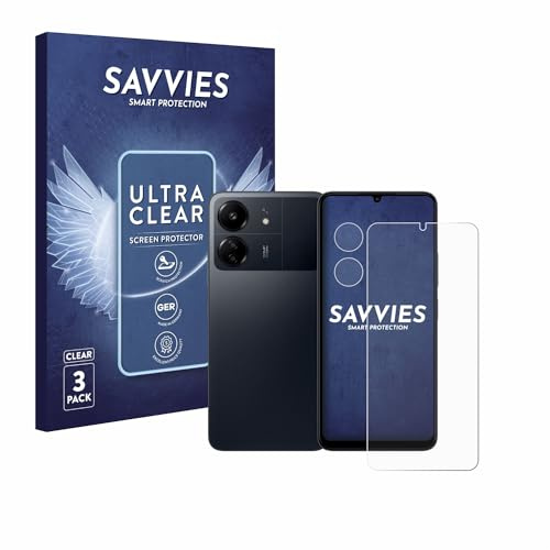 Savvies Schutzfolie für Xiaomi Poco C65 | (Display+Kamera) 6 Stück Transparenter Displayschutz Made in Germany Ultra-Klar Displayschutz-Folie