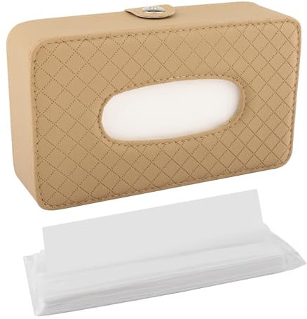 Gitohoni Auto-Tücherhalter für Sonnenblende, Autozubehör, beigefarbenes Leder, Serviettenspender mit sicherem Clip-Greif, Innenausstattung, karierte Papierbox für LKW-Fahrer