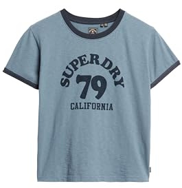 Superdry Damen Athletic Essentials Beach Graphic Ringer T-Shirt Wedgewood Blau 36