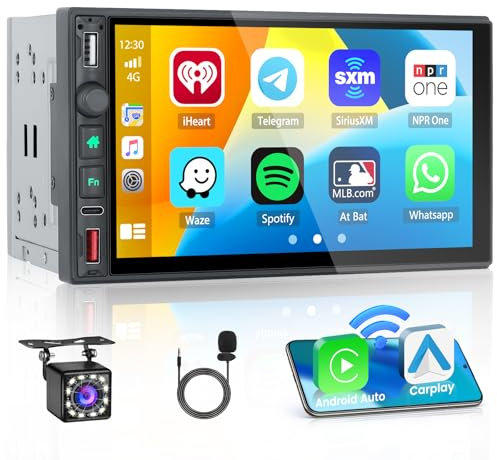 Inefala Radio de Coche Bluetooth con Pantalla 2 DIN Wireless Carplay Android Auto 7 Pulgadas Pantalla Táctil Autoradio Bluetooth con Mirror Link FM Radio USB SWC Mic Cámara Trasera