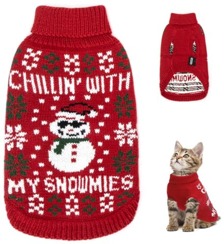Nobleza Hundepullover Weihnachten, Rollkragenpullover für Katzen und Hunde, Hundepullover mit Lustigem Schneemann-Muster, Weich Weihnachts-Hundepullover für Katzen, Kleine Mittelgroße Hunde, S