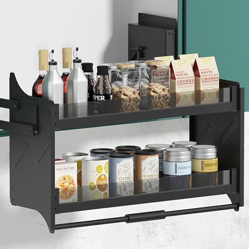 Armario de Cocina Superior Montado en La Pared, Estante de Armario de Cocina Ajustable Extraíble para Ahorrar Espacio, Cesta de Almacenamiento Elevable para Electrodomésticos para Almacenar Especias (