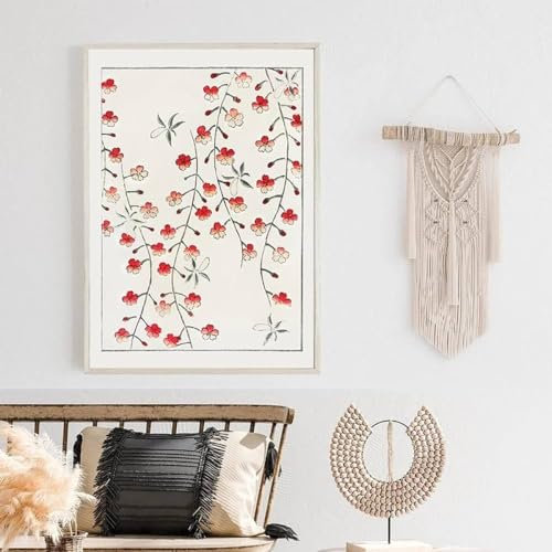 FURLOU Wandkunst, Gemälde, Kirschblüten-Kunstdruck, Kirschbaum-Blumen-Poster, japanischer Holzschnitt-Stil, Dekoration, Leinwandgemälde, Wandbilder, Heimdekoration, 50 x 70 cm