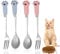 MEKEET 4PCS Small Pet Food Fork Set Creative Pet Feeding Spoon with Ears Stainless Steel Cat and Dog Feeding Spoon for Pet Feeding Wet Food (Blue+Pink)