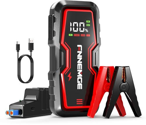 FNNEMGE Avviatore Batteria Auto, 4000A Avviatore Emergenza per Auto (Motori Fino a 8,0L Benzina/ 6,5L Diesell),Avviatore di emergenza, Jump Starter, con di Uscita USB, Luce LED,Schermo Grande HD.