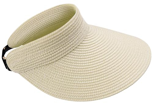 MK MATT KEELY Sonnenhut Damen Foldable Strohhut Visor Cap Einfarbig Sommer Strandhut mit Breiter Krempe,Beige
