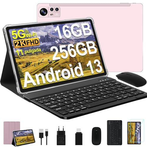 Tablet AOCWEI Android 13 11 Pollici 2K 16GB RAM+256Gb ROM (Tf 512Gb), 5G+2.4G Wifi, Bluetooth 5.0, Octa Core, 2.0Ghz, 8600Mah, 2000*1200 Pixel, 5+13Mp, Tablet Con Tastiera E Mouse Computer, Oro Rosa