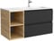 Salgar Mueble de Baño Bequia Plus 90 cm 2 cajones Negro Mate y Coqueta Izquierda 2 Huecos Roble con Lavabo Integrado