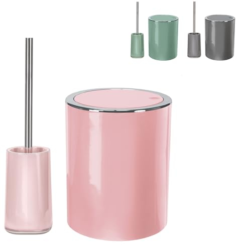 KW Toilet Brush and Bathroom Bin Set (Soft Pink)