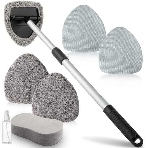 Funyord Scheibenreiniger Auto, 65cm Autoscheiben Innenreiniger, Erweiterbares Windschutzscheiben Reiniger mit 4 Mikrofaserpads,Sprühflaschen und Waschschwamm