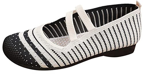 Womens White Pumps Arch Support Shoes for Women Fashion Summer Women Casual Shoes Flat Bottom Low Heel Lightweight Slip On Colorful Mesh Upper Breathable Womens Slip On Trainers Ladies (Black, 5)