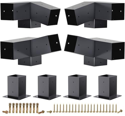 Kinchoix Pergola Brackets, 75° & 15° Slanted Brackets, Carbon Steel, Corner Mount, 4 Count, Suitable for 4x4'' Wooden Beams, Pergolas, Gazebos, Sheds