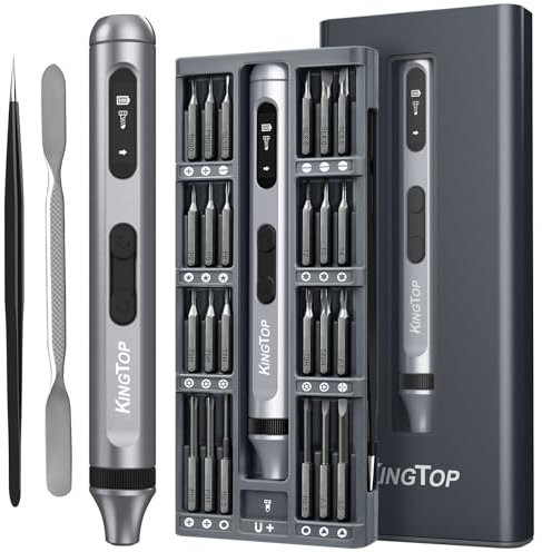 KINGTOP Mini Electric Screwdriver Set, 52 in 1 Precision Screwdriver Set for Electronics Repair, Compact, LED Light, Magnetic Tips, USB-C Charging