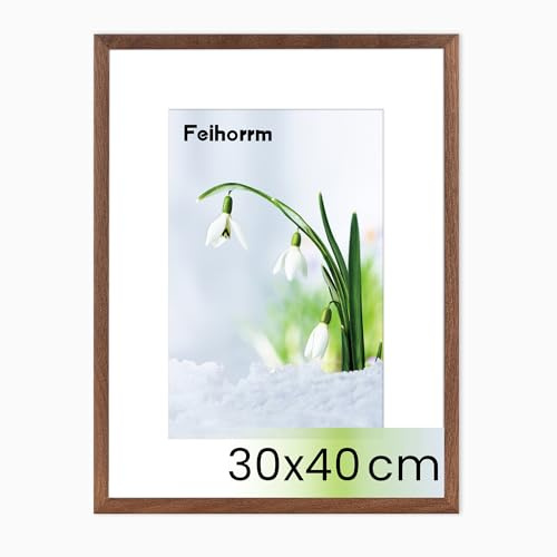 Feihorrm Bilderrahmen, Fotorahmen aus Eiche, Mit gehärtetem Glas, Für 30x40 cm-Fotos ohne Passepartout oder 19x29 cm-Fotos mit Passepartout, Fotorahmen aus Massivholz (Dunkel Braun, 30x40 cm/ 1x)