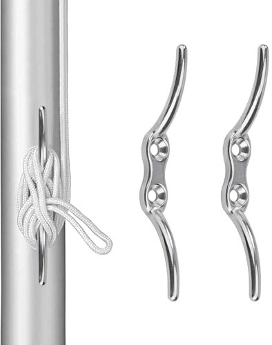 Jesustree Cornamusa de Amarre Gancho de Cala para Cuerda de Acero Inoxidable, 2 Pcs Barco de Gancho para Yate Marino, Fijación De Cuerdas A Astas De Bandera Botes Toldos Persianas Lonas