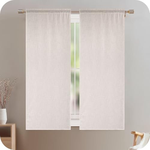 GIRASOLE HOME Coppia Tende Creta Semi Filtranti in Simil Lino Naturale 2 Pannelli da 70x130cm con Tasca