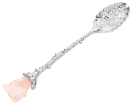 PRETYZOOM Cucchiaio Retrò Mini Cucchiaio Cucchiaino Da Caffè Espresso Da Dessert Di Agata Ciondolo a Catena Chiave Di Pietra Cruda Unico Silver Lega