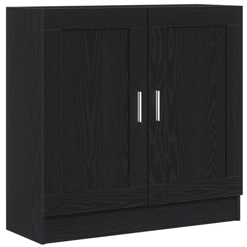 vidaXL modernes schwarzes Eichen Bücherregal mit Türen für Wohnzimmer- und Büro-Stauraumlösungen aus Holzwerkstoff, einfache Montage 82.5x30.5x80 cm, Wohnlösungen, zeitgenössisches Bücherregal