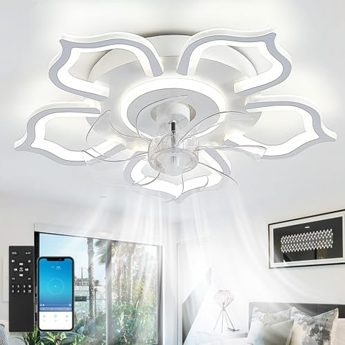 lnrosy Ventilador De Techo Con Luz Temporizador,Lampara Ventilador Techo Flor Silenciosa Reversible De 6 Velocidades,Apto Para Salones Y Dormitorios