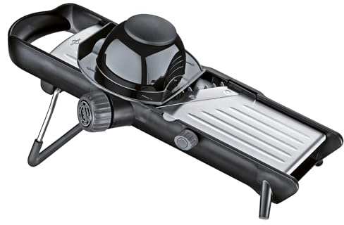 KÜCHENPROFI Gemüsehobel COMFORT, vielseitiger Gemüseschneider für glatte & gewellte Scheiben, Stifte, verstellbare Schnittstärke 1-9 mm, Schnittbreite 4,5 & 9 mm, rutschfeste Füße, Edelstahlausführung