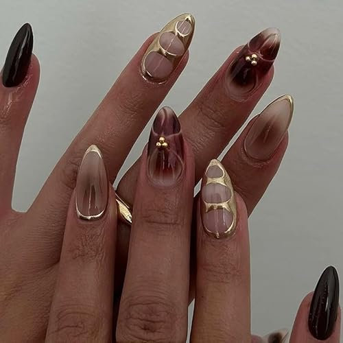 24-Pack Press on Nails, Wsimily Medium Almond False Nails French Press On Nails Full Cover Acrylic Fake Nail for Women, Reusable Self-Adhesive Nail Decorations for Everyday & Special Occasions