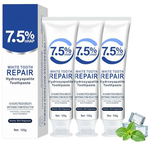 3 Stück Hydroxylapatit Zahnpasta, Hydroxyapatite Toothpaste, Zahnpasta ohne Fluorid, Zahnschmelzreparatur und Linderung von Zahnempfindlichkeit, Frischer Atem