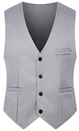 Generisch Costume pour homme - Coupe droite - Élégant - Couleur unie - Robe de mariée - Gilet - Manteau pour homme - Style britannique - Loisirs - Costume de scène - Débardeur, gris, 3XL