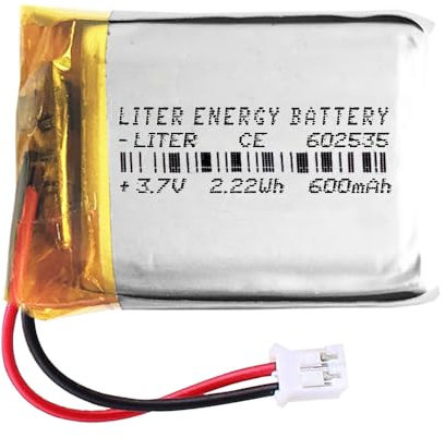 Batterie 602535 LiPo 3.7V 600mAh 2.22Wh Rechargeable avec Connecteur PH2.0 (JST-PHR-02) Type B Lithium: Assurez-Vous Que la polarité de l'appareil Correspond 37x25x6mm (PH2|600mAh|602535)