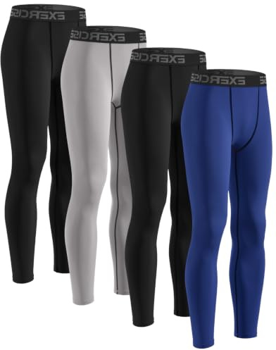 ATTIQOZI 4 Pack Kompressions Leggings Jungen Lange Unterhosen Kinder Laufhose Sport Leggings Jungen Sportunterwäsche für Fußball, Basketball,Laufen und Fitness