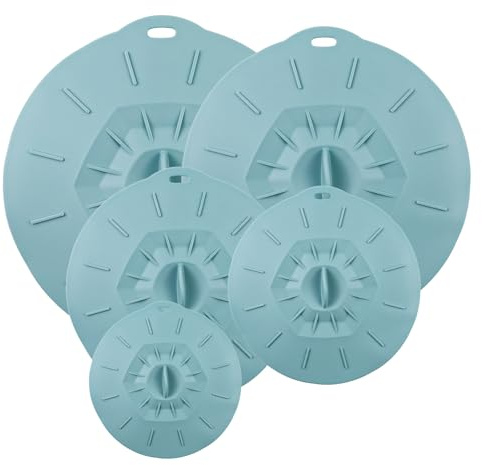 5 Stücke Silikon Deckel, Wiederverwendbar Silikon Staubdicht Hitzebeständig | 5 Größen Staubdicht Hitzebeständig Frischhaltedeckel mit Saugeffekt Fuer Küche (Blau Grün)