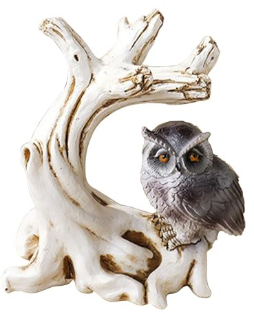 Femmorya Weißer Resin Baumstumpf mit Eule Kristallkugel Ständer, passend für 4-7 cm Kugeln, mystisches Deko-Objekt, Stabiler Kugelhalter, dekorativer Wohnaccessoire