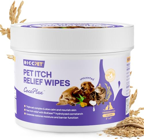 HICC PET Itch Relief Wipes for Dogs & Cats 100 Count, Unscented