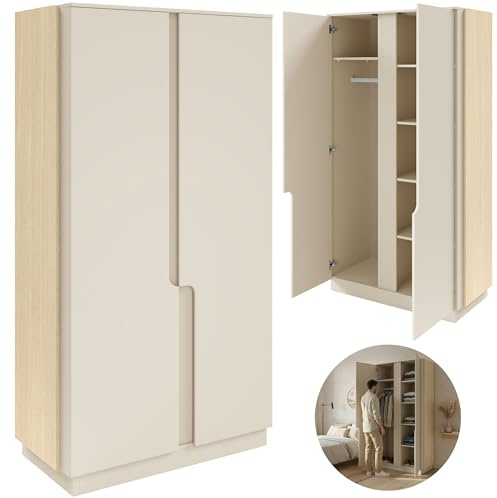 Beautysofa24 POSITIVO Kleiderschrank 2-türig 103x195x52 cm, Garderobenschrank mit Tip-ON-System (Push-to-Open), Moderner Schrank ohne Griffe, Schlafzimmerschrank Flurschrank, Mavelie Eiche