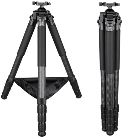 VICELK MK364C Carbon Fiber Hunting Tripod with 52mm Lever Ball Head, 66lbs Load Arca Quick Release, 4-Section Legs Lightweight Tripod for Camera Spotting Scope Wildlife Outdoor Photography