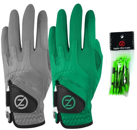 Zero Friction Herren Cabretta Elite Linke Hand Universal-Passform Golfhandschuh 2 Packung, Einheitsgröße, Grau/Grün