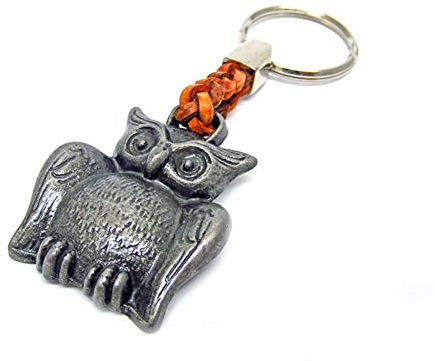 ClaroSchmuck Schlüsselanhänger Schlüsselring Eule an Lederband 7cm Plus Ring 2,5cm
