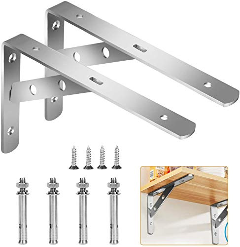 Wall Mounted Shelf Bracket, 2 Pcs 90 Degree L Shaped Brackets Stainless Steel Metal Support Joint Angle Bracket Shelf Heavy Duty Corner Brace Shelf Bracket（155x250mm） …