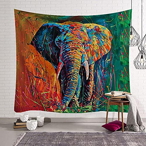 LNXSESN Wandteppich Grüner Oranger Elefant Wandtuch Polyester Deko Schlafzimmer Wandbehang Wanddeko Wohnzimmer Tapestry Aesthetic Room Decor Wand Zimmer Deko Aesthetic Wandteppiche 75x100cm