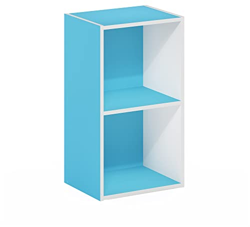 Furinno Pasir 2-stufiges Bücherregal mit offenem Regal, Hellblau/Weiß