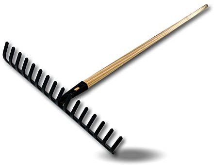 Rateau 16 dents recourbées | Manche 150 cm bois fabriqué en France | Tête acier | Largeur 40 cm | Nettoyer ratisser égaliser | Préparer la terre | Jardinage | Kibros RATO40M
