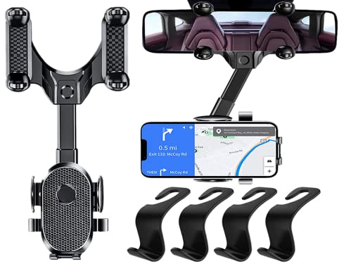 Anlising Multifunktionale Handyhalterung Rückspiegel, Handyhalterung Auto,Auto-Rückspiegel-Handyhalter,360 Grad Drehbarer Und Einziehbarer Autotelefonhalter,Senden 4 Auto Haken, für Alle Mobiltelefone