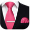 HISDERN Krawatte Herren Rose Rosa Krawatte mit Einstecktuch Krawattenklammer Einfarbig Klassische Formale Elegante Seide Krawatten Set für Männer Feierliche Hochzeit Party