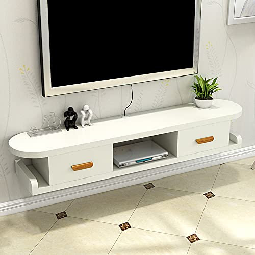 Schwebender Fernsehschrank, Drahtloch-Design, Wandmontierter Fernsehschrank, Medienkonsole mit 2 Klappschubladen, platzsparend für Wohnzimmer/C / 120 cm