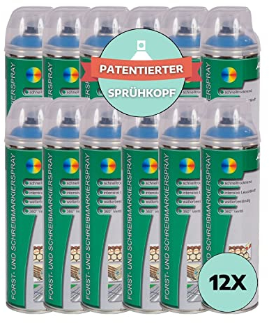 AWOTEX Forst-Markierungsspray in Blau 500 ml I 2-3 Jahre sichtbar I 12 Dosen präzises Markierspray Forst I umweltfreundliche Sprühfarbe für Holz I fluoreszierende Farbe I Forst Werkzeug