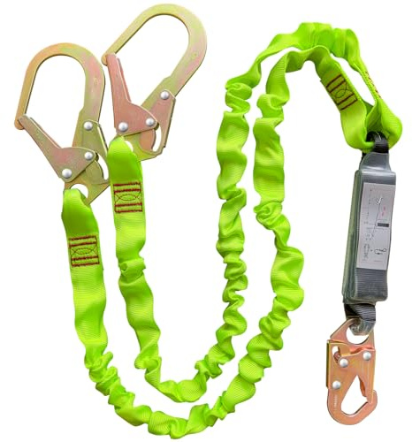 Stoßabsorbierendes Sicherheitsband mit doppeltem Bein und Karabinerhaken, Robustes Gurtband, Dachdecker, BAU, Gerüste, OSHA- und ANSI-bewertet, stoßdämpfend, 1,8 m